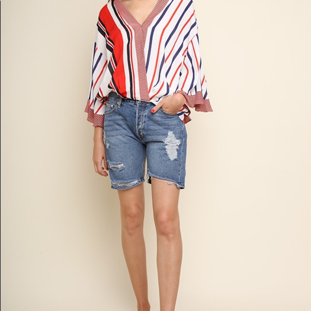 Umgee multicolor striped surplice top NWT